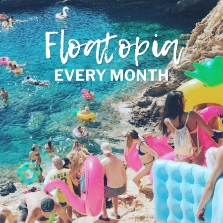 Harmonys signature Float party every month Flaot party at Harmony ios. Water floaties events in greece